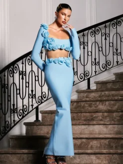 Sets & Co-ords*Bandage Rufus Flower Skirt Set In Blue