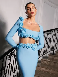 Sets & Co-ords*Bandage Rufus Flower Skirt Set In Blue