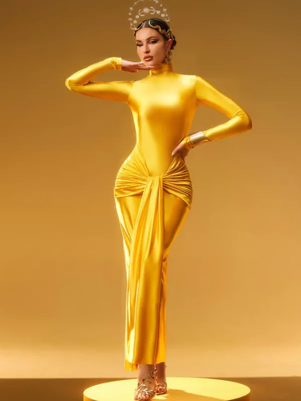 Dresses|Maxi Dresses*Mew Mews Fashion Rumaysa Long Sleeve Twisted Maxi Dress In Gold