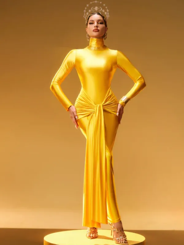 Dresses|Maxi Dresses*Mew Mews Fashion Rumaysa Long Sleeve Twisted Maxi Dress In Gold