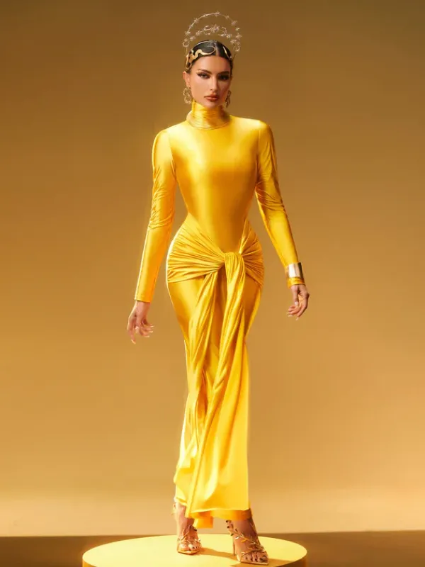 Dresses|Maxi Dresses*Mew Mews Fashion Rumaysa Long Sleeve Twisted Maxi Dress In Gold