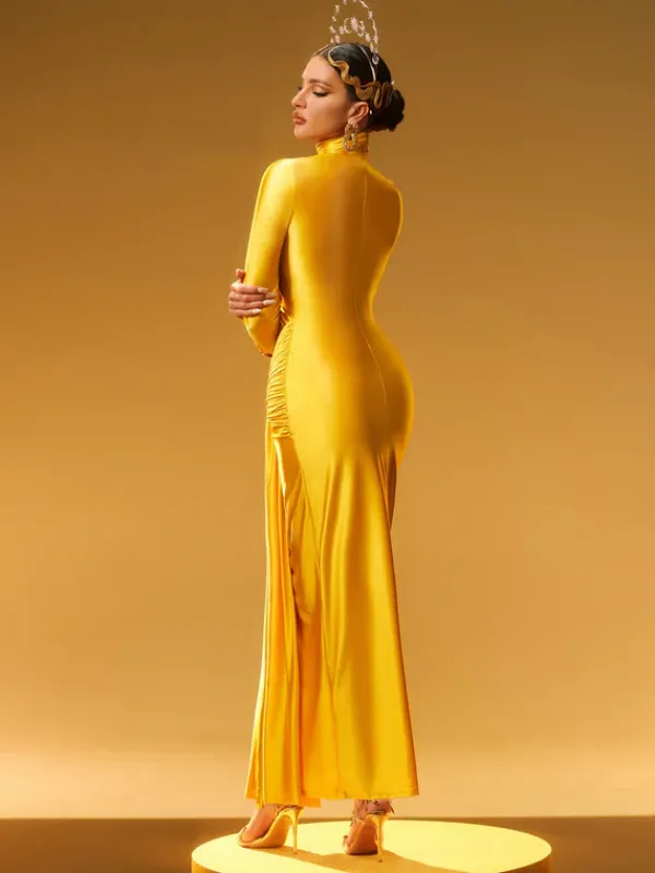 Dresses|Maxi Dresses*Mew Mews Fashion Rumaysa Long Sleeve Twisted Maxi Dress In Gold