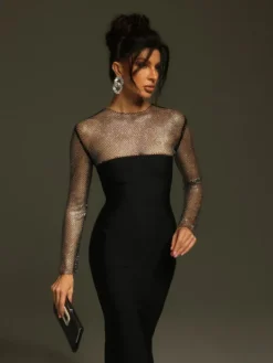 Dresses|Midi Dresses*Bandage Ruzevich Long Sleeve Crystal Midi Dress