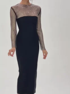 Dresses|Midi Dresses*Bandage Ruzevich Long Sleeve Crystal Midi Dress