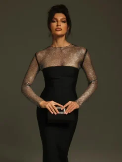 Dresses|Midi Dresses*Bandage Ruzevich Long Sleeve Crystal Midi Dress