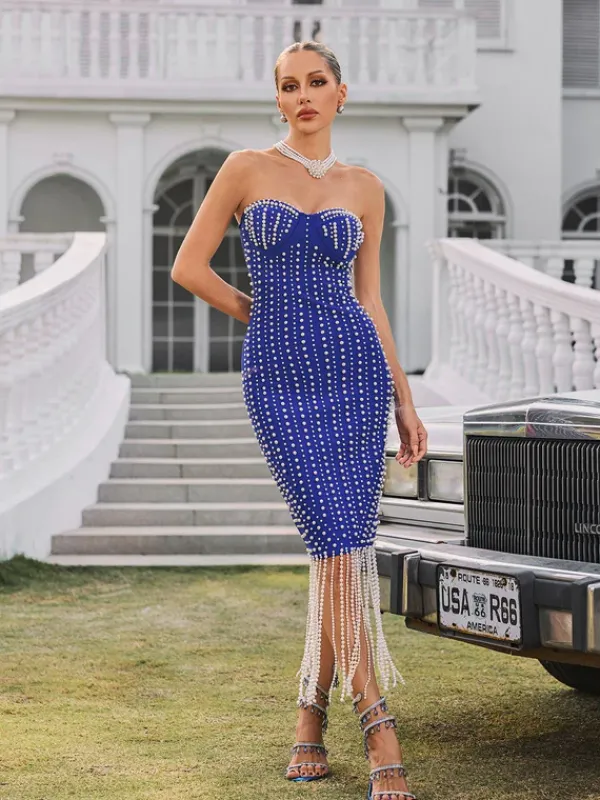 Dresses|Midi Dresses*Bandage Ryxalia Strapless Pearl Midi Dress