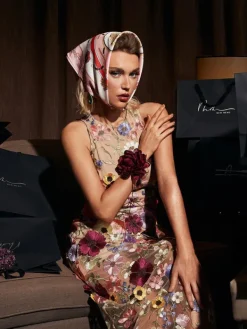 Embellishment|Dresses*Lu Yili Saige Sleeveless Mesh Flower Maxi Dress In Blush