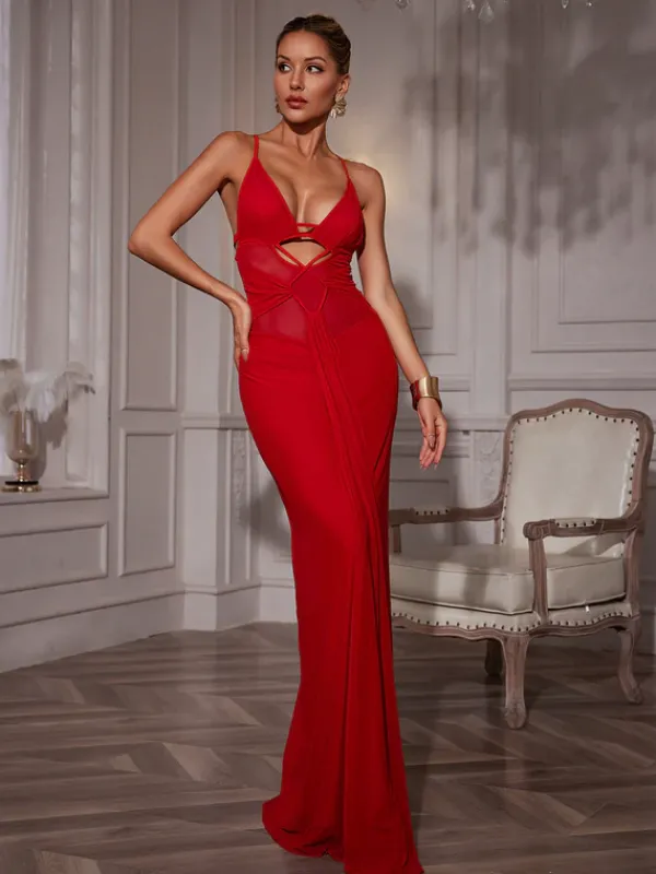 Dresses|Maxi Dresses*Mew Mews Fashion Sanjiro Spaghetti Hollow Draped Mesh Dress