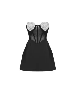 Dresses*Mew Mews Fashion Sattie Crystal Heart Patchwork Mini Dress In Black