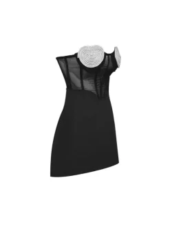 Dresses*Mew Mews Fashion Sattie Crystal Heart Patchwork Mini Dress In Black