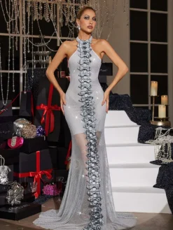 Maxi Dresses|Dresses*Mew Mews Fashion Scorpio Halterneck Bow Crystal Maxi Dress