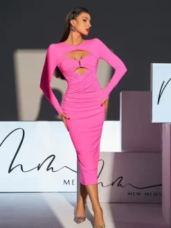 Dresses|Midi Dresses*Mew Mews Fashion Seamus Long Sleeve Cutout Twisted Dress
