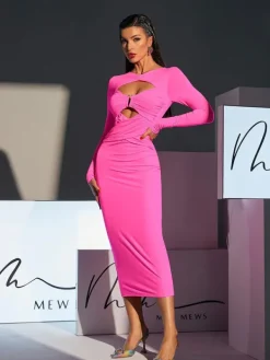 Dresses|Midi Dresses*Mew Mews Fashion Seamus Long Sleeve Cutout Twisted Dress