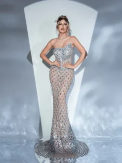 Embellishment|Dresses*Embellishment Sean Strapless Rhinestone Mesh Maxi Dress
