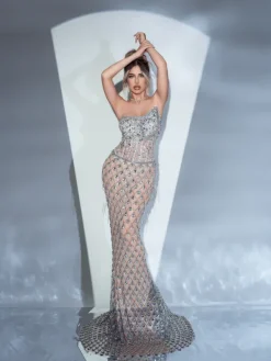 Embellishment|Dresses*Embellishment Sean Strapless Rhinestone Mesh Maxi Dress