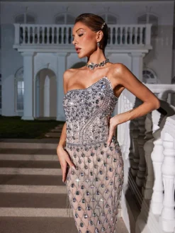 Embellishment|Dresses*Embellishment Sean Strapless Rhinestone Mesh Maxi Dress