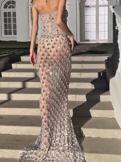 Embellishment|Dresses*Embellishment Sean Strapless Rhinestone Mesh Maxi Dress