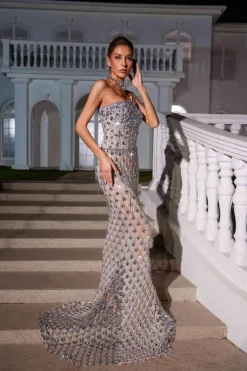 Embellishment|Dresses*Embellishment Sean Strapless Rhinestone Mesh Maxi Dress