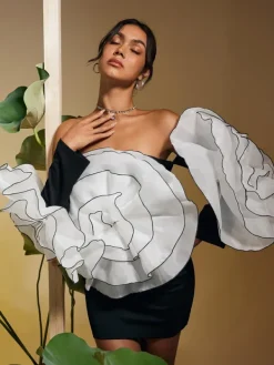 Dresses*Mew Mews Fashion Selasi Off Shoulder Flower Mini Dress