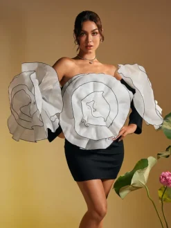 Dresses*Mew Mews Fashion Selasi Off Shoulder Flower Mini Dress