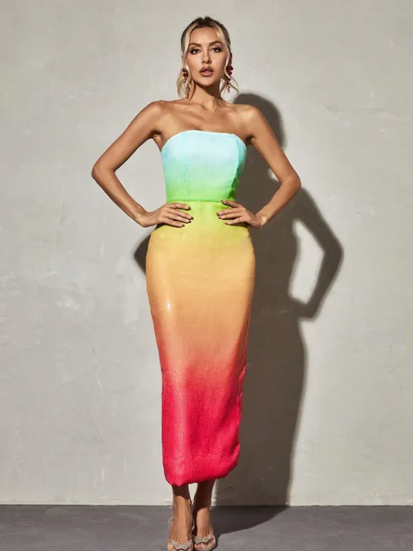 Dresses|Maxi Dresses*Mew Mews Fashion Shanti Strapless Sequin Ombre Maxi Dress