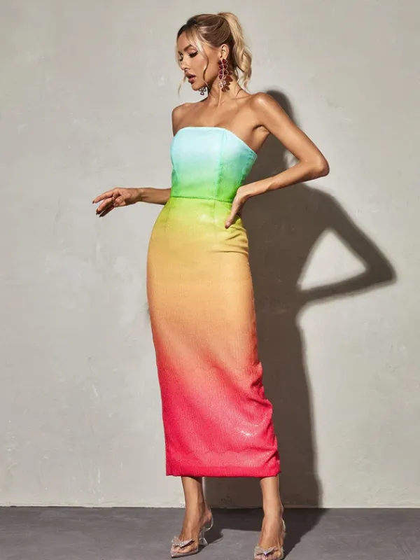 Dresses|Maxi Dresses*Mew Mews Fashion Shanti Strapless Sequin Ombre Maxi Dress