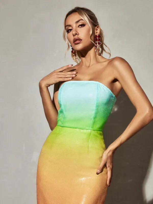 Dresses|Maxi Dresses*Mew Mews Fashion Shanti Strapless Sequin Ombre Maxi Dress