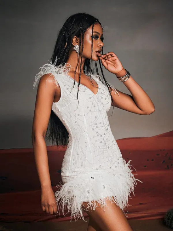 Dresses|Mini Dresses*Mew Mews Fashion Shaquille Sequin Feather Mini Dress