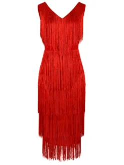 Dresses|Midi Dresses*Mew Mews Fashion Sheadon V Neck Fringe Midi Dress