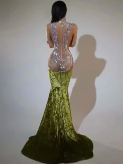 Dresses|Maxi Dresses*Jiu Bajia O/S Shelyn Rhinestone Velvet Mermaid Maxi Dress