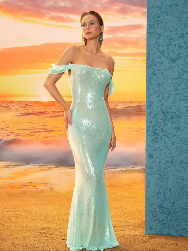 Dresses|Maxi Dresses*Mew Mews Fashion Shiori Off Shoulder Sequin Maxi Dress