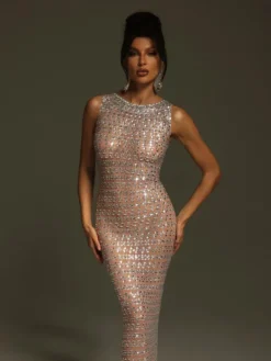 Embellishment|Dresses*Embellishment Shyheim Round Neck Rhinestone Maxi Dress