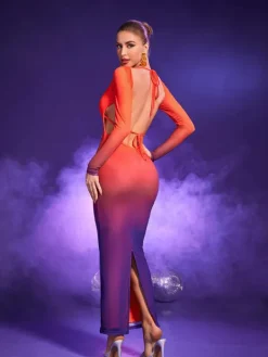Dresses*Mew Mews Fashion Sian Lace Up Gradient Midi Dress In Red