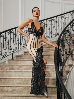 Dresses*Bandage Simran Floral Lace Asymmetric Dress