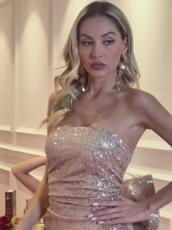 Dresses|Mini Dresses*Mew Mews Fashion Siobhan Strapless Bow Sequin Mini Dress In Champagne
