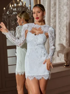 Dresses|Mini Dresses*Mew Mews Fashion Skoupá Lace Pearl Bow Mini Dress