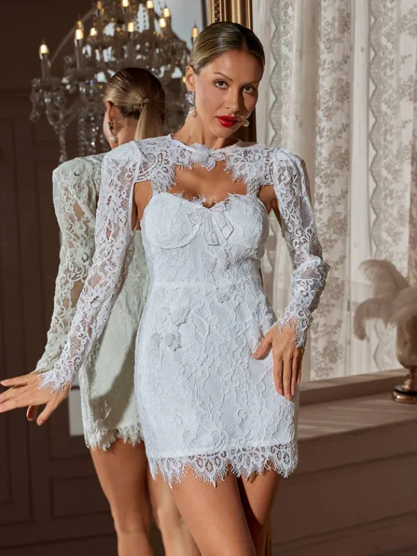Dresses|Mini Dresses*Mew Mews Fashion Skoupá Lace Pearl Bow Mini Dress