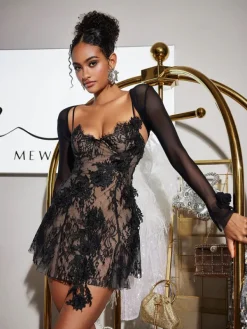 Dresses|Mini Dresses*Mew Mews Fashion Snorri Spaghetti Lace Mini Dress With Shrug