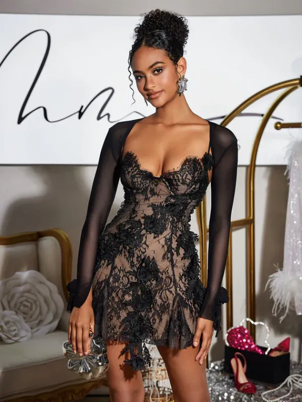 Dresses|Mini Dresses*Mew Mews Fashion Snorri Spaghetti Lace Mini Dress With Shrug