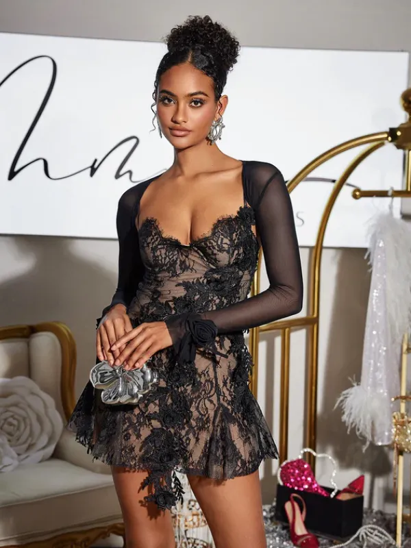 Dresses|Mini Dresses*Mew Mews Fashion Snorri Spaghetti Lace Mini Dress With Shrug
