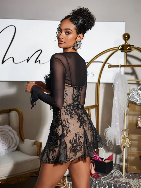 Dresses|Mini Dresses*Mew Mews Fashion Snorri Spaghetti Lace Mini Dress With Shrug