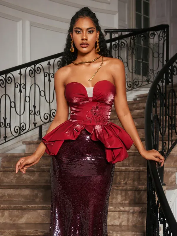 Dresses|Maxi Dresses*Mew Mews Fashion Soni Strapless Floral Sequin Maxi Dress