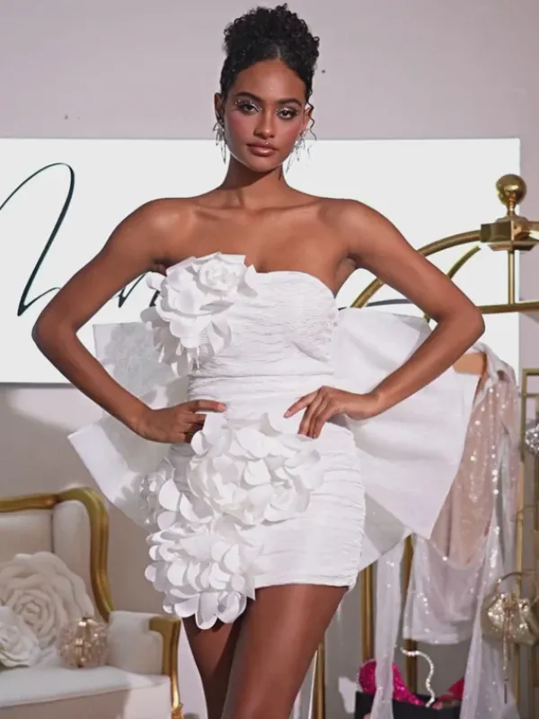 Dresses|Mini Dresses*Mew Mews Fashion Sophrona Strapless Flower Bow Mini Dress