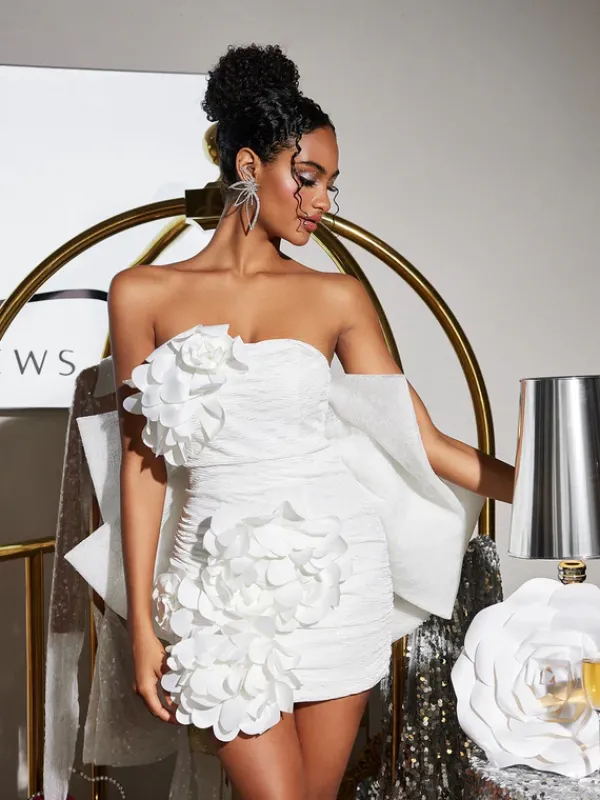 Dresses|Mini Dresses*Mew Mews Fashion Sophrona Strapless Flower Bow Mini Dress