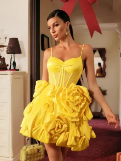 Dresses|Mini Dresses*Mew Mews Fashion Stanski Spaghetti Flower Satin Mini Dress