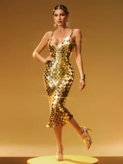Midi Dresses|Dresses*Mew Mews Fashion O/S Stephanie Spaghetti Acrylic Chainmail Midi Dress