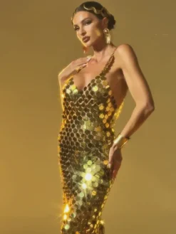 Midi Dresses|Dresses*Mew Mews Fashion O/S Stephanie Spaghetti Acrylic Chainmail Midi Dress