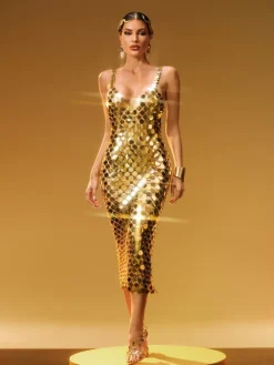 Midi Dresses|Dresses*Mew Mews Fashion O/S Stephanie Spaghetti Acrylic Chainmail Midi Dress