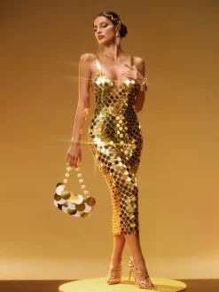 Midi Dresses|Dresses*Mew Mews Fashion O/S Stephanie Spaghetti Acrylic Chainmail Midi Dress