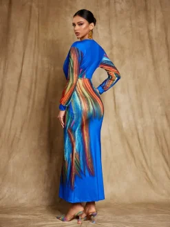 Dresses|Midi Dresses*Mew Mews Fashion Suzanne V Neck Printed Satin Midi Dress